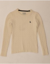 JACK WILLS Girls Crew Neck Jumper Sweater 7-8 Years Off White Merino Wool NB06