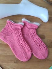 Hand Knitted Short Sport Bed Wool Socks With White Ruffles Around Ancles