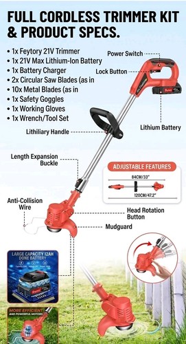 21v cordless grass trimmer - 21v,