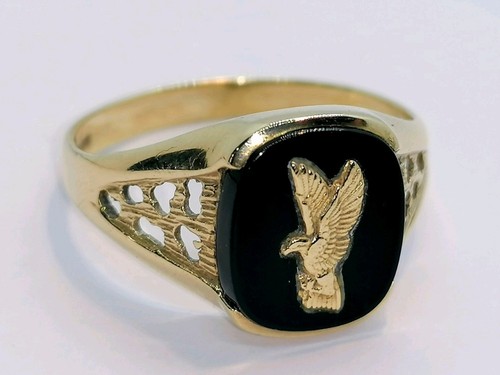 9ct gold men eagle onyx - men's,