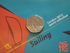 2012 LONDON OLYMPIC SPORTS 2011  SAILING  50p COIN UNC SEALED IN CARD.