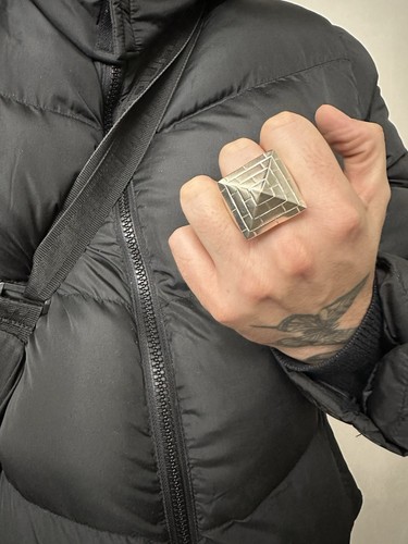 Silver mens pyramid ring - silver,
