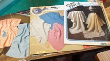 3 x Vintage Knitting & Crochet Patterns Baby Shawls & blankets Wendy Peter Pan 