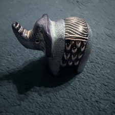 Colorful Blue Soapstone Elephant Sculpture- Elephant Figurine from Kenya
