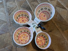 M&S  Marks and Spencer Hand Painted Floral Ceramic Measuring Cups Red/Yellow NEW