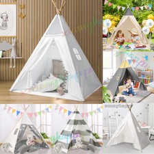 160CM Large Canvas Kids Teepee Lace Wood Indian Tent Child Play House In/Outdoor