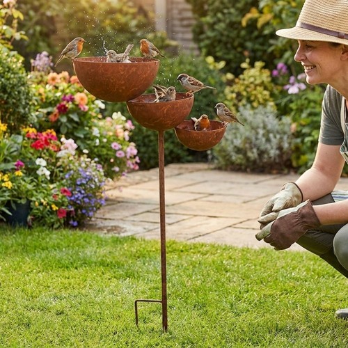 Metal rain catcher stake bird - metal,