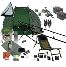 2 Rod Carp Fishing Set Up Kit 8ft Rods Reels Chair net shelter TACKLE PACK  ASL