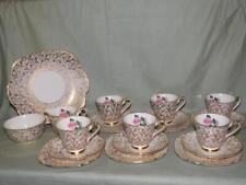 21-Piece Windsor Bone China Teaset 6 Trios Milk Sugar Cake 1321 Gold & Pink Rose