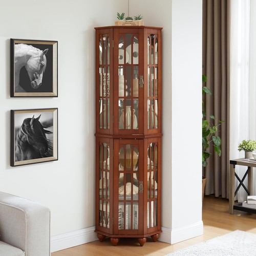 Lighted wooden corner curio - corner,