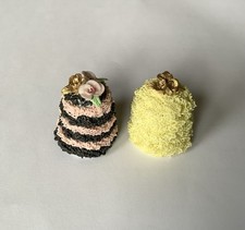 2 X Vintage Irish Dresden Porcelain Thimbles, Lace Flowers Pink Brown Yellow Sig