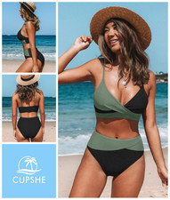 Womens Ladies Bikini Set Size 18 Non Wired Twisted Padded Top High Waist Brief