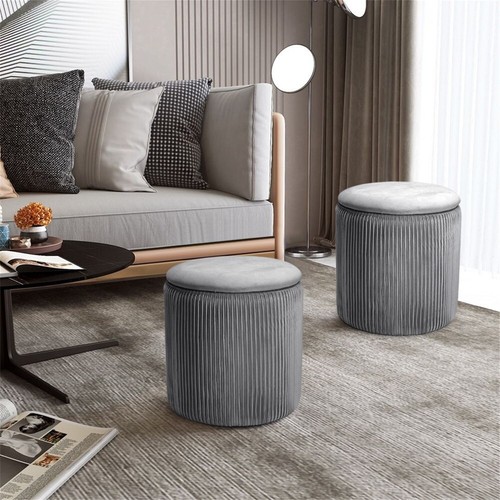 Round velvet storage ottoman - velvet,