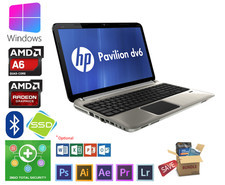 HP DV6 15" AMD A6 4-Core 8GB 180GB SSD Radeon 7650M DVD Win 10 (valid Feb 2027)