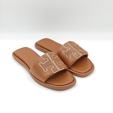 Tory Burch Double T Sport Slide Sandals Nappa Leather (Bourbon Miele/Gold) SZ 6