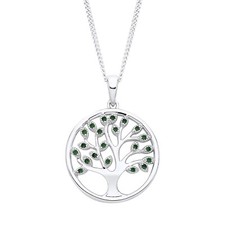 Sterling Silver 925 simulated Emerald Tree of Life Pendant Necklace Rhodium