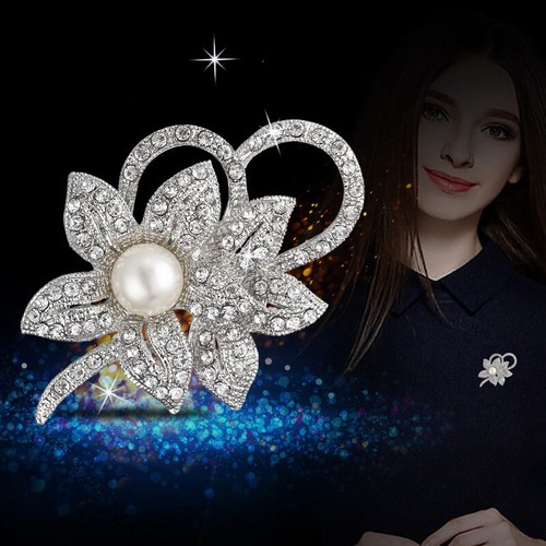 Flower pearl crystal broach - flower,