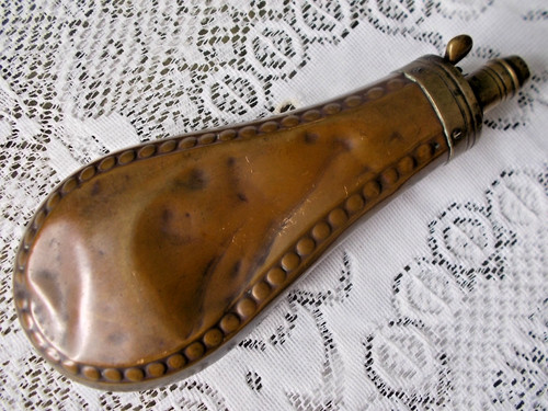Antique brass gun powder flask - brass,