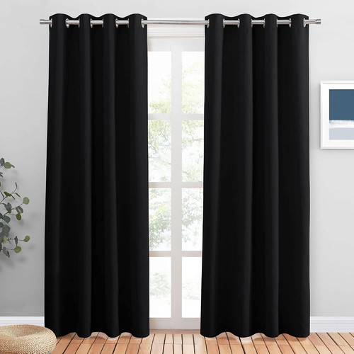 Black blackout curtains long - black,