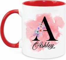 Personalised Name and Initial Coloured Inside & Handle Mug Coffee Cup Gift