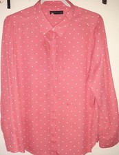 M&S  womans coral polkadot beautiful long-sleeved Blouse  hidden button size 16 