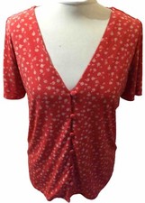 OASIS Light Red Short Sleeve Floral Blouse U.K. Medium
