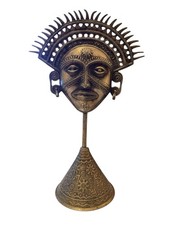 Brass Inca Mask Of Ancient Inca Sun God Inti On Stand