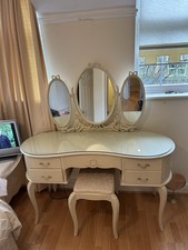 French Style Dressing Table with Drawers and Matching Stool