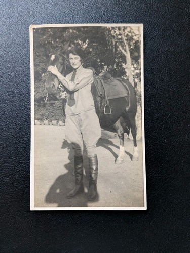 Vintage rppc woman with - woman, horse