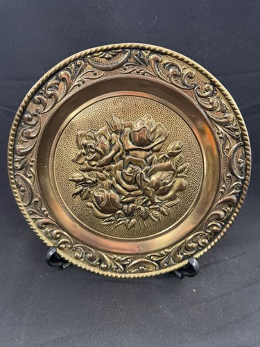 Vintage embossed brass rose - vintage,