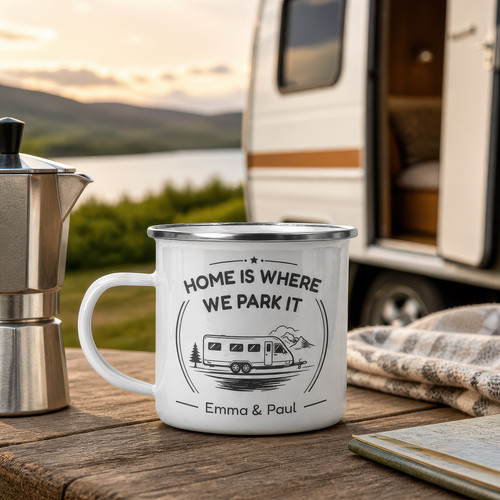 Personalised caravan enamel - caravan,