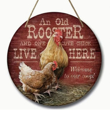 An Old Rooster And One Cute Chick Live Here Sign 20cm x 20cm NEW SEALED