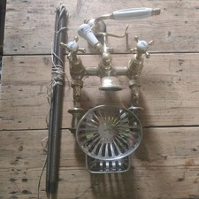 Vintage Brass Bathroom Tap and Shower Head Porcelain Handles + Steel Soap Holder