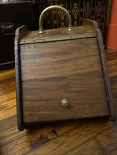 Antique Wooden Coal Scuttle Box w/ Brass Handle – Late 19th C Fireplace Hod
