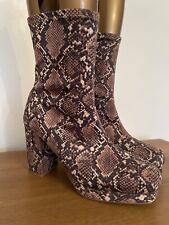 Ladies Brown Mix NEXT Snake Print Fabric Calf Length Heeled Boots - Size 8UK