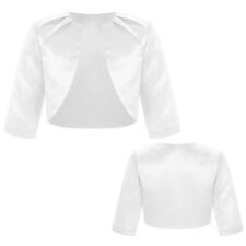 UK Girls 3/4 Sleeve Satin Cardigan Open Front Pleated Bolero for Party Wedding