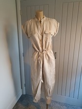 Zara beige Linen blend Utility Sleeveless Jumpsuit S 