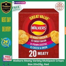 Walkers Meaty Variety Multipack Crisps Box 20x25g, Red