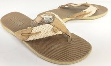 Sperry Flip Flops Women's Size 8M Leather with Woven Beige Trim 92678931