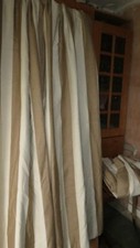 Neutral Textured Weave Striped Large Custom Made Interlined Curtains - Pair 1
