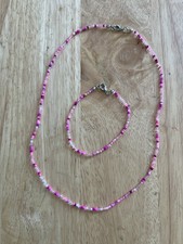 Pink, White And Clear Beaded Necklace And Bracelet Set