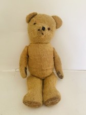 Vintage 1950s Teddy Bear Growler Rexine Pads Short Pile Mohair No Label 18"