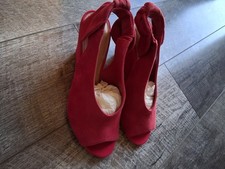 Marks and Spencer Ladies Red  Suede Leather Peeptoe Shoes Wedge Heel