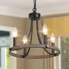 Yarlkav Wagon Wheel Chandelier for Dining Room, Black Farmhouse Chandelier 4 Lig