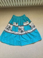 Original 1950s Vintage Dirndl Skirt Cotton Turquoise Novelty Design