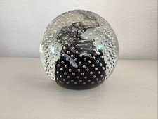 Vintage Caithness Glass Black White Cauldron Bubble Swirl Paperweight