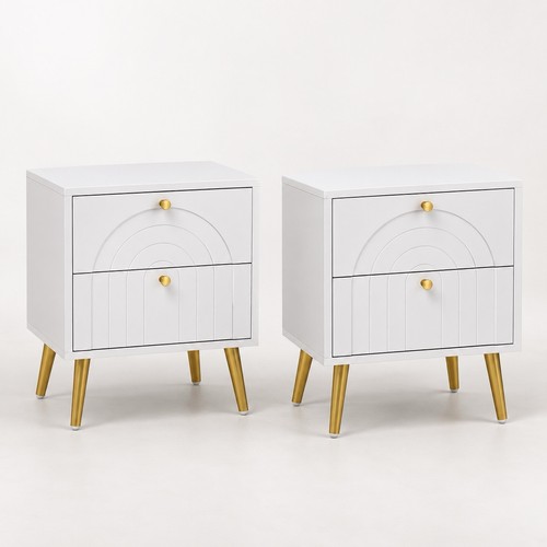White gold bedside tables set - white,
