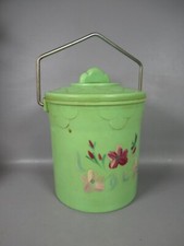 vintage 30s green handled container storage floral plastic
