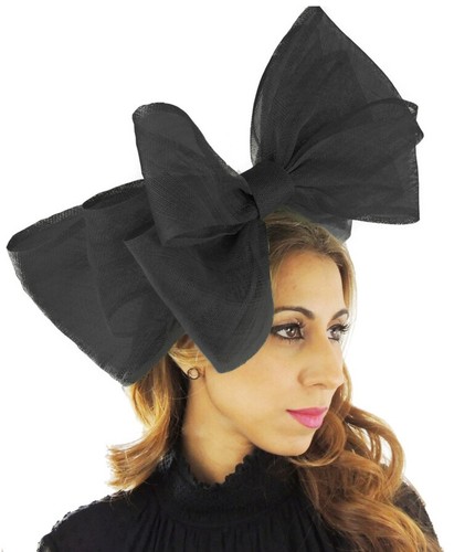 Black sinamay bow - sinamay, fascinator
