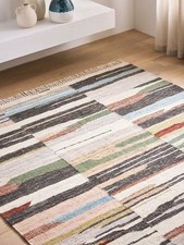 John Lewis Abstract Stripe Flatwoven Wool Rich Rug L150 x W90cm - Multi A